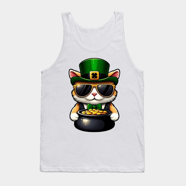 Cat Leprechaun With Pot of Gold - Saint Patrick Tank Top by Vector-Artist